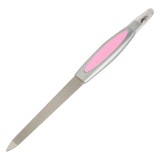 Pilă de Unghii cu Accesoriu pentru Cuticule, Lungime 17cm, Argintiu/Roz