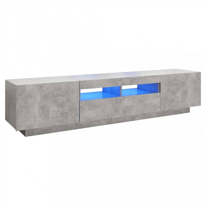 Comodă TV cu lumini LED, gri beton, 180x35x40 cm