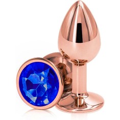 Dop Anal Charm Anal Plug Small, Rose Gold, Piatra Albastru Inchis, Passion Labs