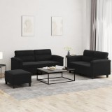 vidaXL Set de canapele cu perne, 3 piese, negru, microfibră