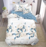 Cumpara ieftin Lenjerie De Pat Teddy Xc070, Bumbac, 4 Piese, Cu Elastic, Alb, Albastru, Imprimeu