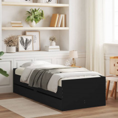 vidaXL Cadru de pat cu sertare, negru, 100x200 cm