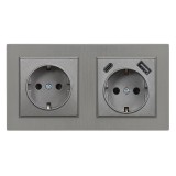 Priza combinata Leziter Nova cu impamantare 16A 250V si 2x USB (A+C), cadru alb