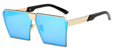 Ochelari de soare Rectangular Plat Oglinda Albastru cu Auriu foto