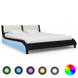 Cumpara ieftin Cadru de pat cu LED, negru &amp; alb, 160 x 200 cm, piele ecologică