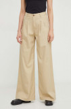 Levi&#039;s pantaloni PLEATED WIDELEG femei, culoarea bej, lat, high waist