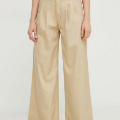 Levi's pantaloni PLEATED WIDELEG femei, culoarea bej, lat, high waist