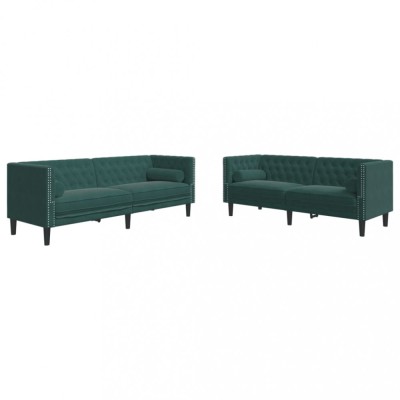Set canapele Chesterfield cu perne rulou 2 piese verde catifea foto