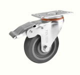Roata Pivotanta cu Frana Tolsen, 100mm, 130kg, Cauciuc Termoplastic, Placa Montaj 95x65mm, Rulment Dublu