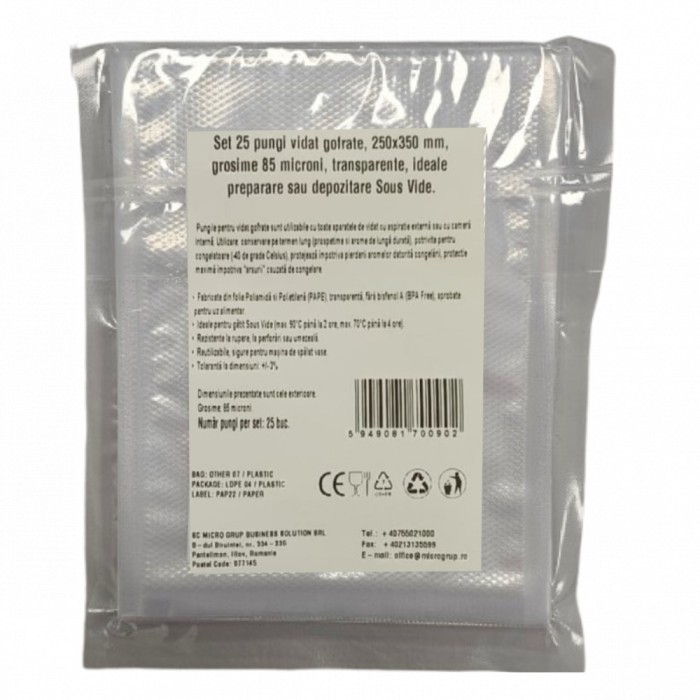 Set 25 pungi vidat gofrate, 250x350 mm, grosime 85 microni, transparente