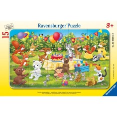 Ravensburger - Puzzle tip rama petrecerea aniversara a animalutelor 15 piese