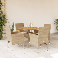 vidaXL Set mobilier grădină cu perne 5 piese bej poliratan/lemn acacia