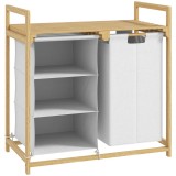 HOMCOM Coș pentru Rufe cu 2 Saci Detașabili, Dulap pentru Rufe de Baie cu M&acirc;nere și Raft din Bambus, 70x36x70 cm, Alb | Aosom Romania