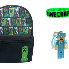 SET : Ghiozdan 30 cm, Breloc si bratara MINECRAFT !!