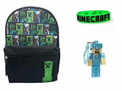 SET : Ghiozdan 30 cm, Breloc si bratara MINECRAFT !! foto