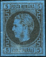 1867 , Lp 19c , Carol I 5 Parale / hartie indigo subtire - nestampilat , MLH foto
