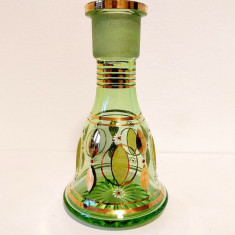 Decantor recipient sticla verde pictata cu auriu, 26cm, vaza