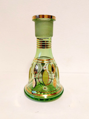 Decantor recipient sticla verde pictata cu auriu, 26cm, vaza foto