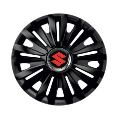 Set 4 capace roti Negre Cu Inel Cromat Royal R15 pentru gama auto Suzuki
