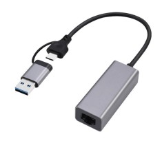 ADAPTOR RETEA GEMBIRD , extern, USB 3.1 Gen1 Type-C + USB-A combo, port RJ-45, 2500 Mbps, silver, &quot;A-USB3AC-LAN2G-01&quot; (timbru verde 0.18 lei)