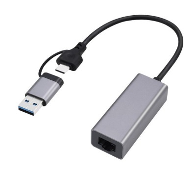 ADAPTOR RETEA GEMBIRD , extern, USB 3.1 Gen1 Type-C + USB-A combo, port RJ-45, 2500 Mbps, silver, &amp;quot;A-USB3AC-LAN2G-01&amp;quot; (timbru verde 0.18 lei) foto
