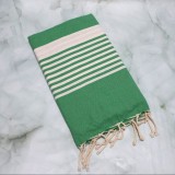Prosop Plaja Fouta Tunis Verde Dungi Albe 200x100 cm Bumbac Reciclat | Prosop Turcesc, Hamam, Sauna, Sport, Casa