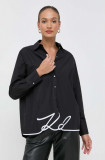 Karl Lagerfeld camasa din bumbac femei, culoarea negru, cu guler clasic, relaxed