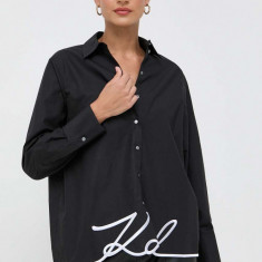 Karl Lagerfeld camasa din bumbac femei, culoarea negru, cu guler clasic, relaxed