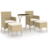 Set mobilier bistro, 3 piese, bej, poliratan/sticla securizata