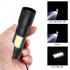 Mini lanterna LED COB 1W, LED Top Flash 1W, functie Zoom, rezistenta la apa foto