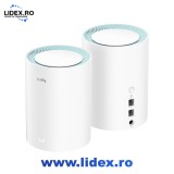 Sistem Wireless Mesh Gigabit CUDY M1300 AC1200, Wi-Fi 5, Dual-Band 300 + 867 Mbps, 2buc, alb