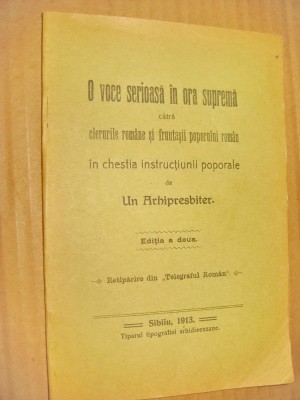 B663-O voce in ora suprema carte veche Romania Sibiu 1913. foto