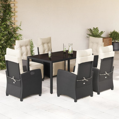 vidaXL Set mobilier de grădină cu perne, 7 piese, negru, poliratan foto