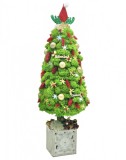 Aranjament de Craciun Brad din licheni naturali stabilizati si decoratiuni de sezon, Eventissimi, Verde, 55 cm, personalizabil