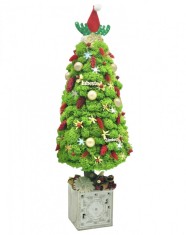 Aranjament de Craciun Brad din licheni naturali stabilizati si decoratiuni de sezon, Eventissimi, Verde, 55 cm, personalizabil