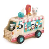 Furgoneta cu inghetata, din lemn premium, Tender Leaf Toys, Penguins Gelato Van, 6 piese