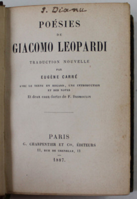 POESIES DE GIACOMO LEOPARDI , 1887 , FORMAT REDUS foto