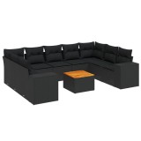 Cumpara ieftin Set canapele de gradina cu perne, 10 piese, negru, poliratan