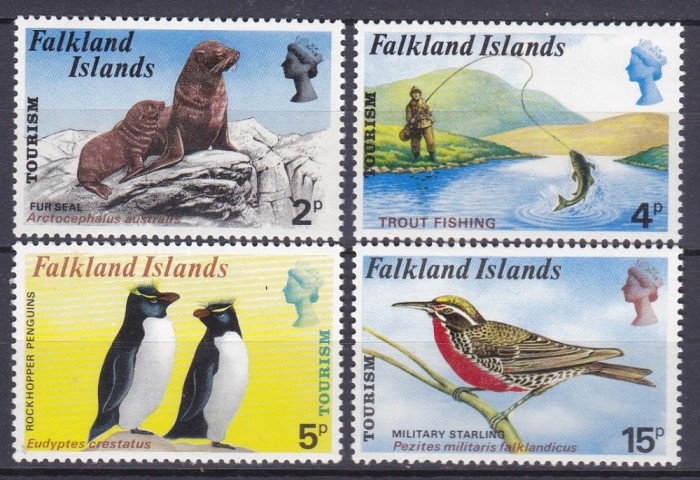 DB1 Colonii Fauna Pesti Pasari Pinguini Foci Turism 1974 ins. Falkland 4 v. MNH