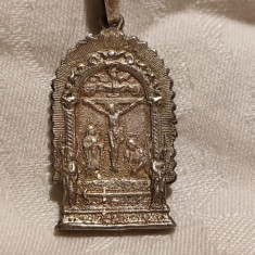 unic MEDALION argint EXCEPTIONAL cu 2 fete ISUS HRISTOS si FECIOARA MARIA vechi