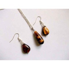 set ochi de tigru , set bijuterii cercei si pandantiv 34384