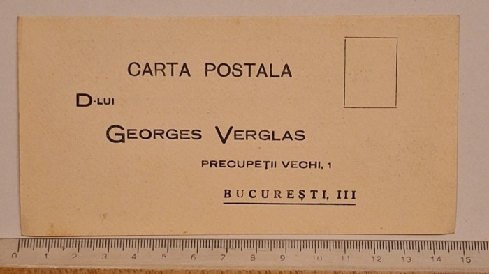Cartă poștală comercială interbelică &ndash; București Precupeții Vechi &ndash; Georges Verglas