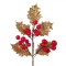 Ramură Decorativă, Fără Brand, Model Vasc, Fructe Roșii, Lungime 28cm, Frunze Aurii