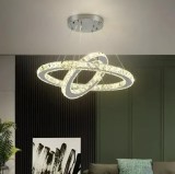 Lustra LED cu telecomanda si cristal PRISM LUMINIS, 58W, 2 Cercuri, lumina Rece/Calda/Neutra, Dimabila, Argintiu, Inaltime Reglabila
