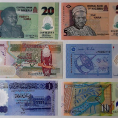 Lot 6 bancnote polimer diferite Nigeria Malaezia Zambia Libia Macedonia UNC
