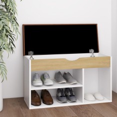 vidaXL Pantofar cu pernă, alb/stejar sonoma 80x30x47 cm lemn prelucrat