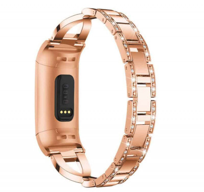 Curea bratara metalica Edman luxury pentru Fitbit Charge 3, Rose Pink foto