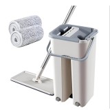 Set Galeata cu Storcator si 2 Rezerve Mop E-manor&reg;, Mop Plat, Bej, Curatenie Podele, Gresie, Marmura, Geamuri