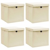 Cumpara ieftin Cutii depozitare cu capace 4 buc. crem, 32x32x32 cm, textil
