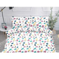 Lenjerie de pat pentru o persoana cu husa de perna patrata, Kisa, bumbac mercerizat, multicolor